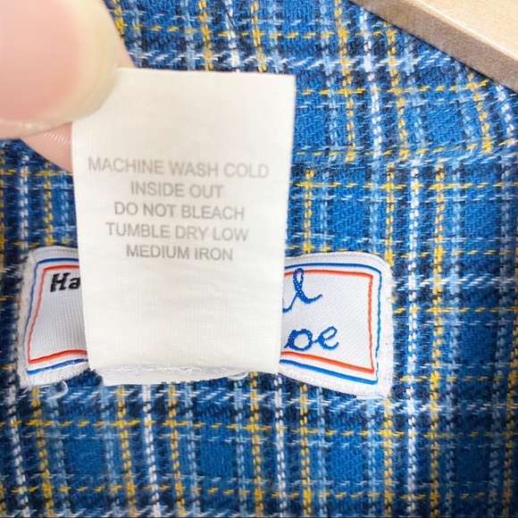 HABAND CASUAL JOE Blue Plaid Flannel Pearl Snap Button-Up Shirt Large - Picture 10 of 11